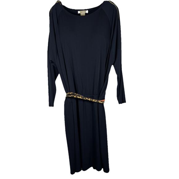 Michael Kors Women's Navy Blue Gold Zippered Scoop Neck Dress Sz XXL Plus 2XL - Picture 1 of 16
